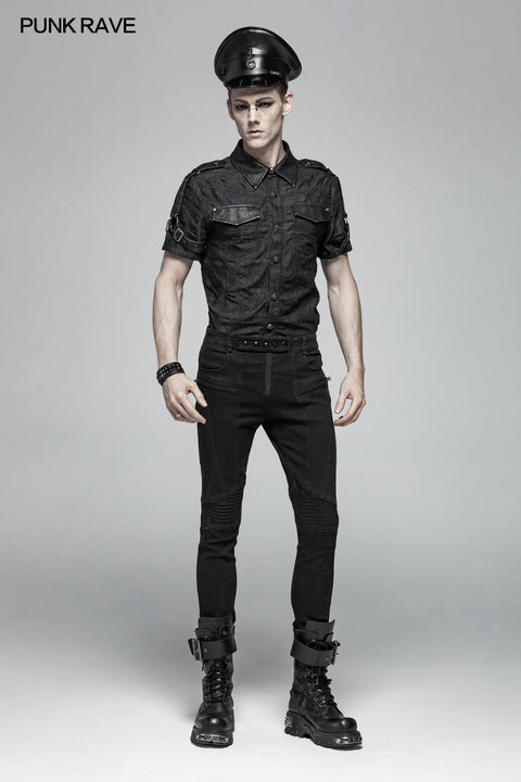 Men Punk Simple Short Sleeve Shirt