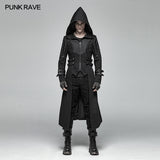 Men Punk Hooded Jacket Long Coat