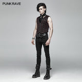 Goth Black And Red V-neck Zipper Vest With Cross Decoration