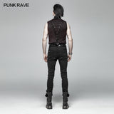 Goth Black And Red V-neck Zipper Vest With Cross Decoration