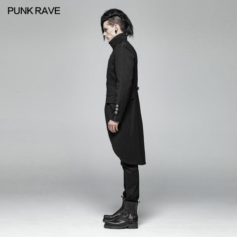 Men Gothic Standing Collar Mid-length Coat