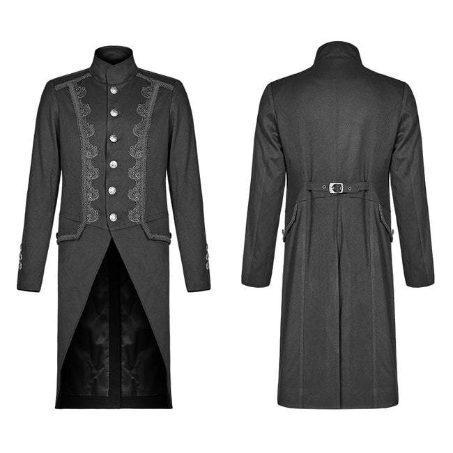 Men Gothic Standing Collar Mid-length Coat