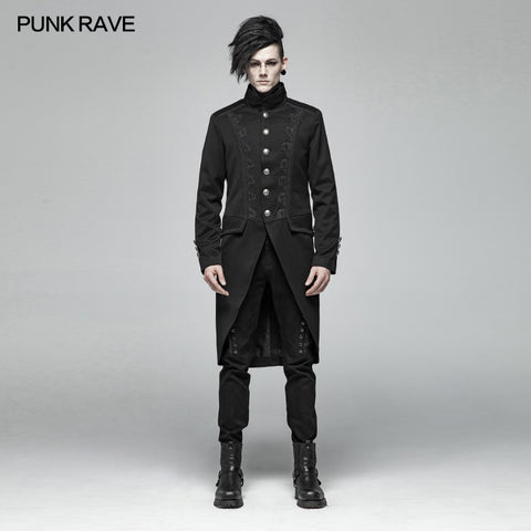 Men Gothic Standing Collar Mid-length Coat