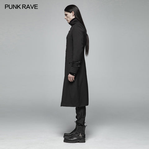 Simple Men Gothic Mid-length Jacket Standing Collar Coat