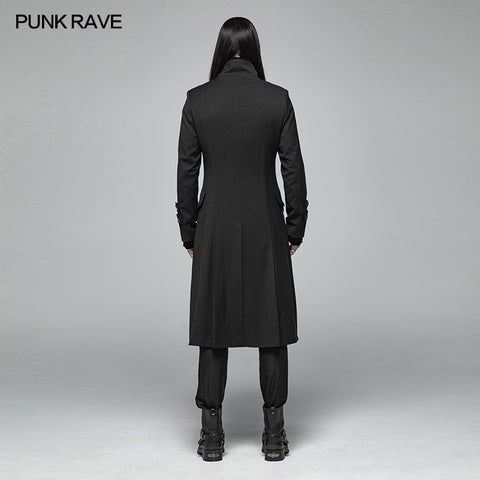 Simple Men Gothic Mid-length Jacket Standing Collar Coat