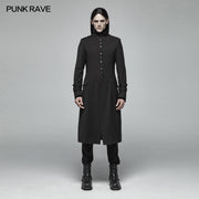 Simple Men Gothic Mid-length Jacket Standing Collar Coat