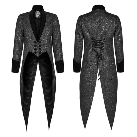 Gothic Medium Length Jacquard Jacket Lace-up Back Tailcoat