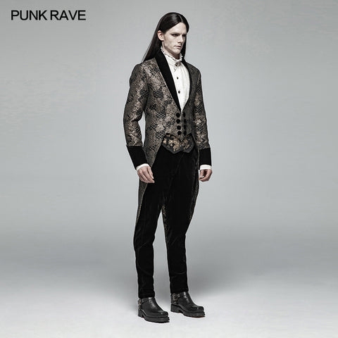 Gothic Medium Length Jacquard Jacket Lace-up Back Tailcoat