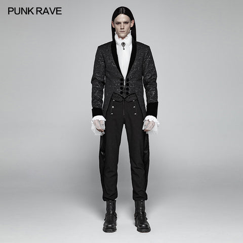 Gothic Medium Length Jacquard Jacket Lace-up Back Tailcoat