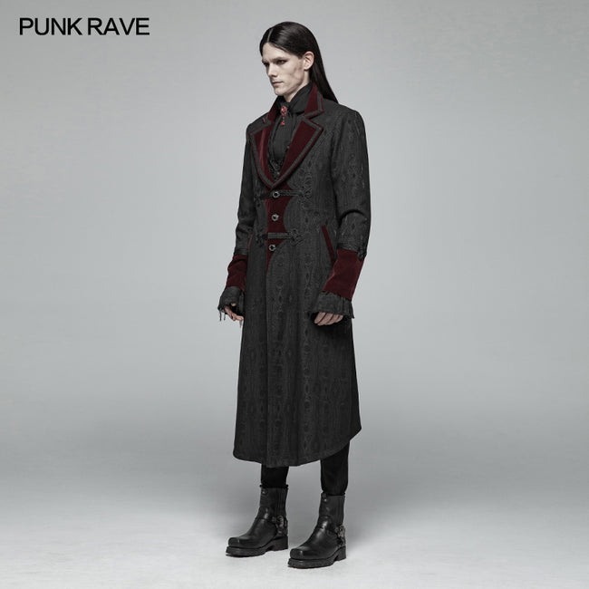 Men Goth Vampire Master Mid length Jacket V neck Long Sleeve Coat
