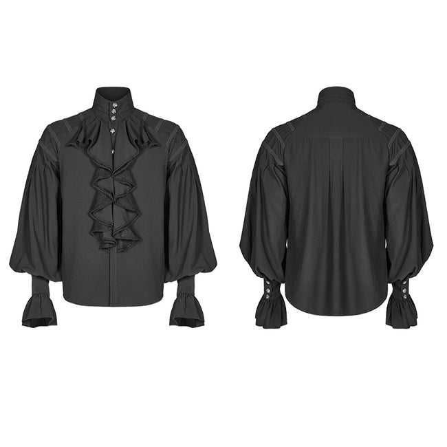 Men Dark Victorian Standing Collar Loose Ruffle Long Sleeve Shirt