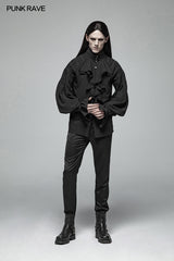 Men Dark Victorian Standing Collar Loose Ruffle Long Sleeve Shirt