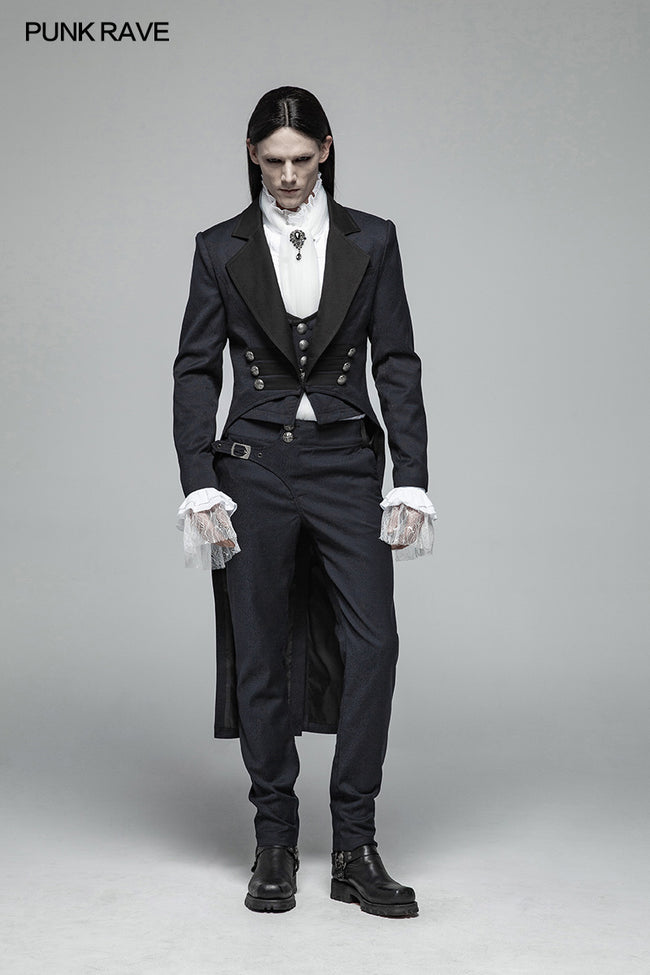 Gentleman Punk Mid-length Coat V-neck Long Sleeve Tailcoat