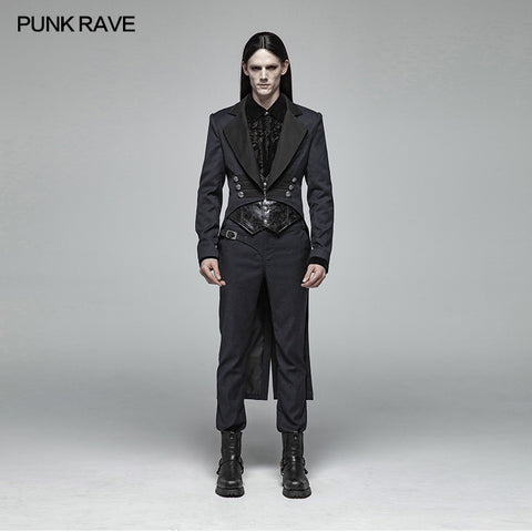 Gentleman Punk Mid-length Coat V-neck Long Sleeve Tailcoat