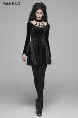Gothic Daily Cross Halter-Neck Long Sleeve Velvet Short Dress For Women