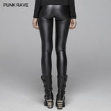 Gothic Women Elasticity Knit PU Legging Pants With Curves Lace Decoration