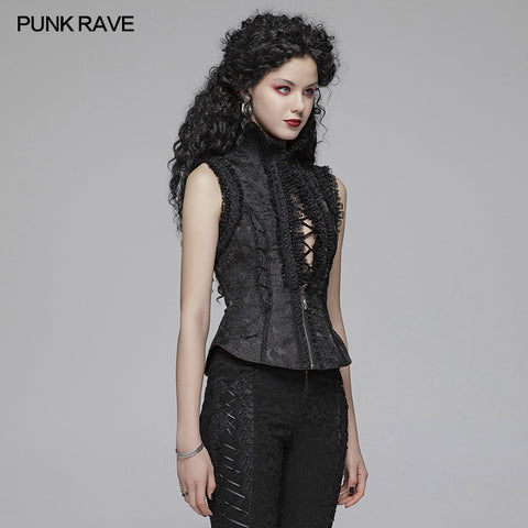 Sexy Deep V Collar Vest Lolita Women Lace High Standing Collar Waistcoat