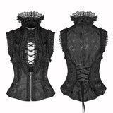 Sexy Deep V Collar Vest Lolita Women Lace High Standing Collar Waistcoat