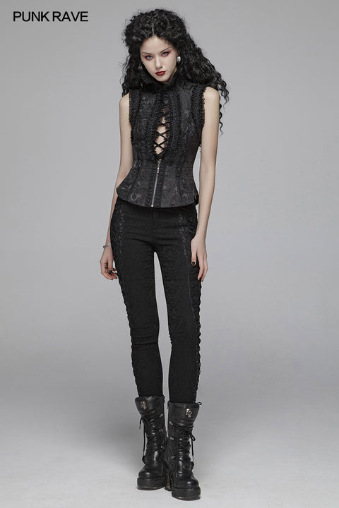 Sexy Deep V Collar Vest Lolita Women Lace High Standing Collar Waistcoat