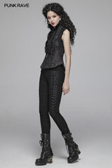 Gothic Women Jacquard  Long Trousers With Cross Sides
