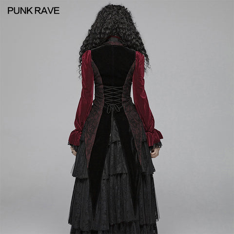 Gothic Red And Black Tuxedo Vest V-neck Tailcoat For Women