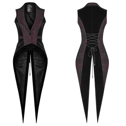 Gothic Red And Black Tuxedo Vest V-neck Tailcoat For Women