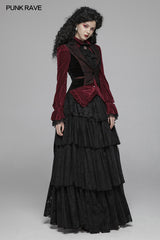 Gothic Red And Black Tuxedo Vest V-neck Tailcoat For Women