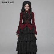 Gothic Red And Black Tuxedo Vest V-neck Tailcoat For Women