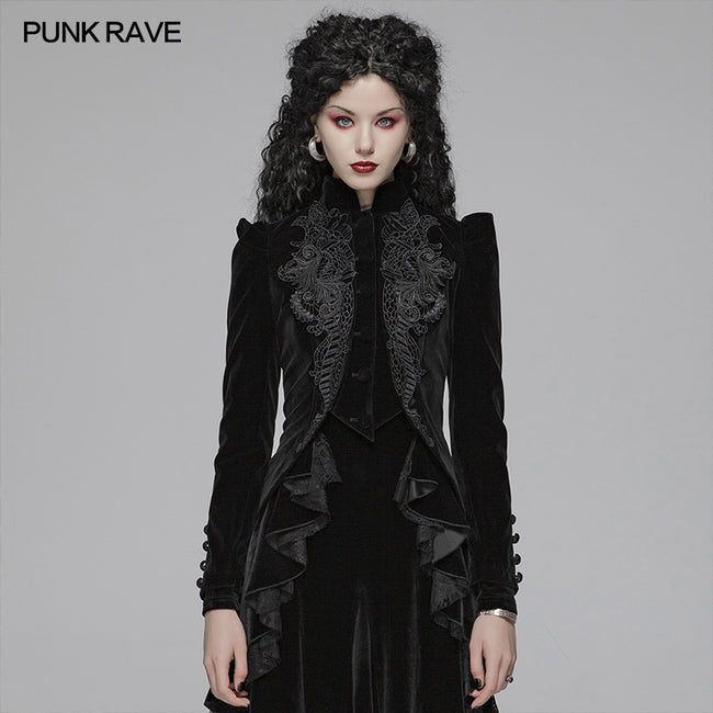 Gothic Weft Long Sleeve Standing Collar Velvet Short Coat For Women