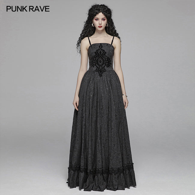Gothic Women Tube Jacquard Long Skirt Lace-up Ball Gown Dress