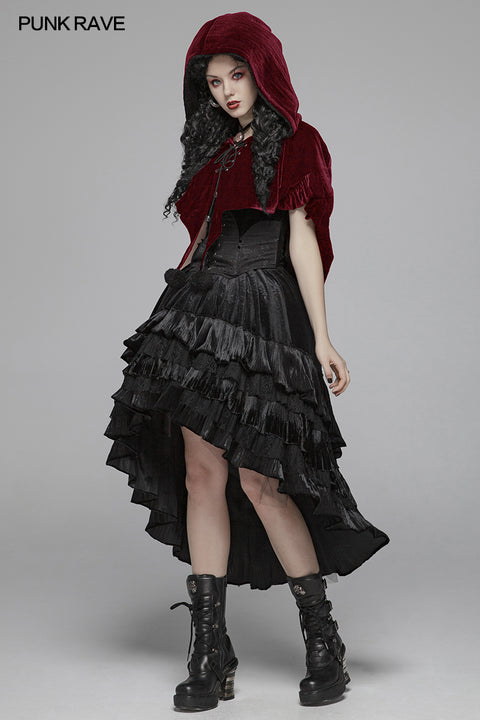 Lolita Velvet Short Hooded Loose Cloak With Cute Wooly Balls