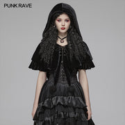 Lolita Velvet Short Hooded Loose Cloak With Cute Wooly Balls