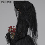 Lolita Dark Hat Long Irregular Tulle And Lace Headwear With Three-dimensional Flower Decoration