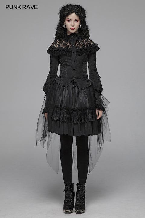 Lolita Long Sleeve Shirt Translucent Lace Shoulder T-shirt