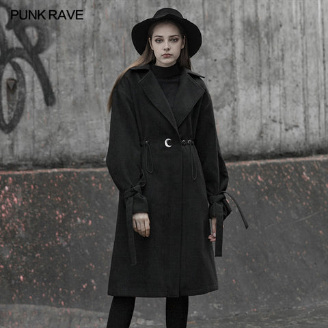 Lumbar drawstring decoration long coat (with rope)