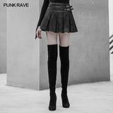 High Waist Metal Buckle Decorative Pleated PU Half Skirt