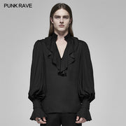 Rococo v-neck shirt with pleated bubble sleeves