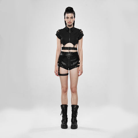 Dark Girl Hollow-out Metal Zipper Shirt