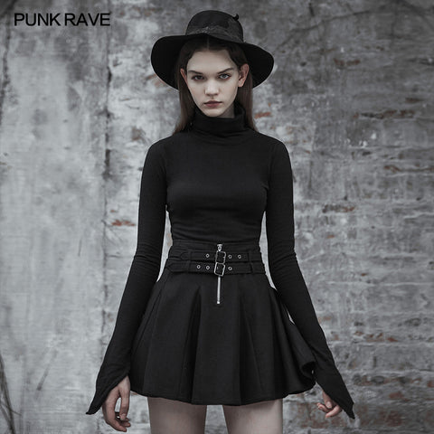 High Collar Irregular Hem Pullover Sweater