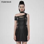 Punk modern technology PU leather knit dress