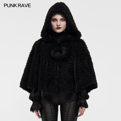 Lolita heart-shaped hollow black plush cape