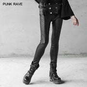 Military Uniform Buckle Skinny PU Leather Pants (with belt)