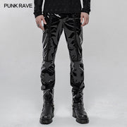 Punk Mechanical Patent pu Leather Trousers