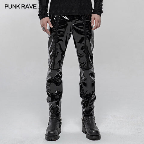 Punk Mechanical Patent pu Leather Trousers