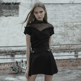 High neck mesh splicing top