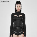 Dark Legends Large V-neck Hollow Long Sleeve T-shirt