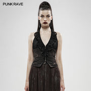 Black Gold Dark Flower Hanging Neck Lace Vest