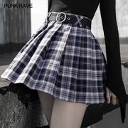 Belt pleated plaid half skirt