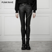 Heavy Industry Asymmetric Metal Design Skinny PU Pants