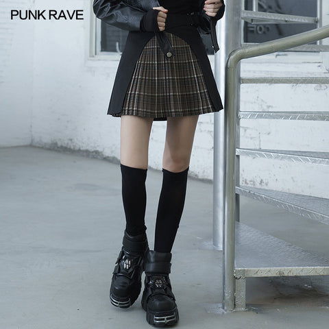 Crossover sectional nifty plaid pleated skirt
